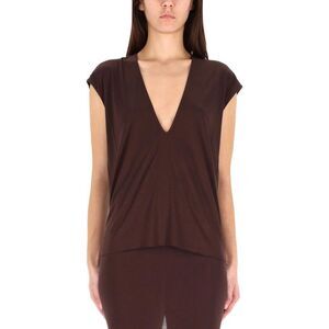 RICKOWENSLILIES Deep V-Neck Relaxed Fit Cap Sleeve Top Women BROWN T-Shirts &